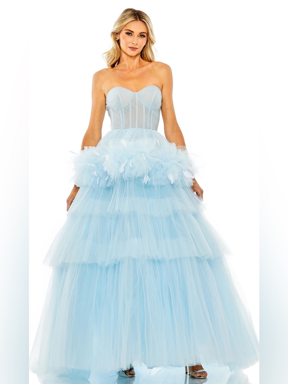 Mac Duggal 20572 Strapless Tulle Ball Gown Size 8 NWT Icy Blue